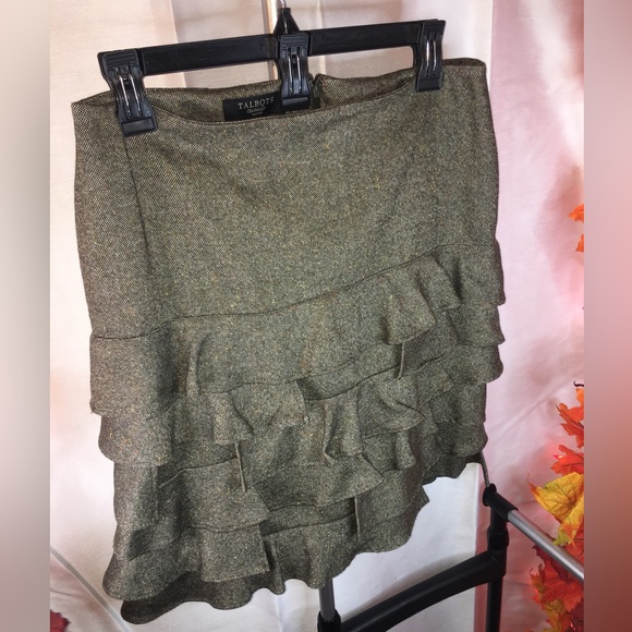 Talbots Petites | Women’s Green Ruffle Pattern Wool Skirt - Picture 1 of 11